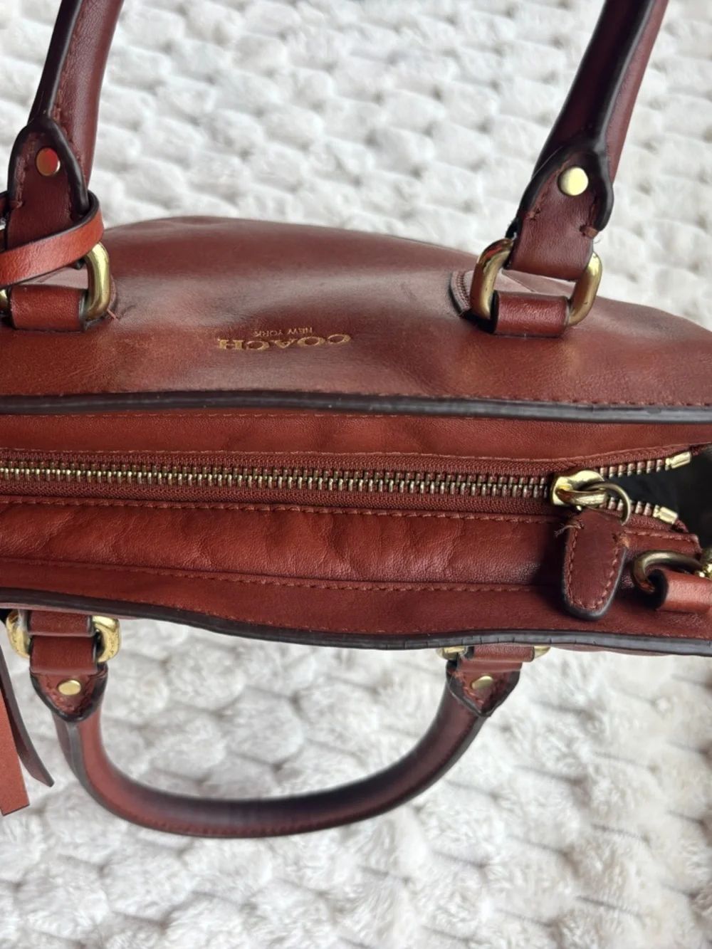 Coach chestnut Brown Leather Double Handle Satchel Bag Tassel Coach
